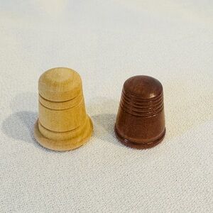 Vintage Cherry & Pine/Cedar Wooden Thimbles Set Handcrafted Sewing Collectible